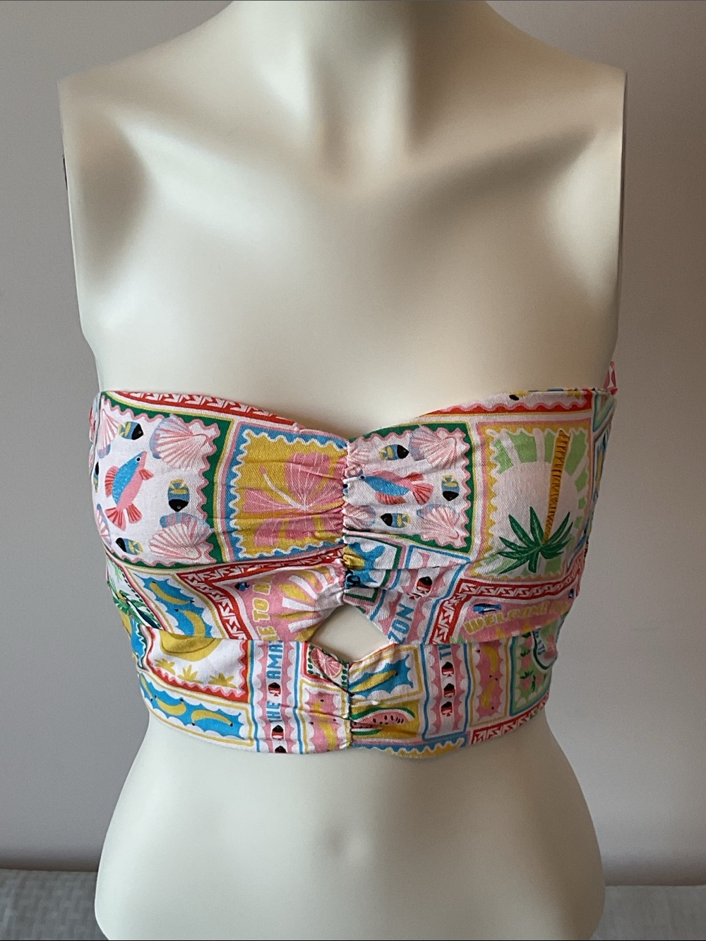 Monteau Multicolor Linen Crop Top - Picture 2 of 7
